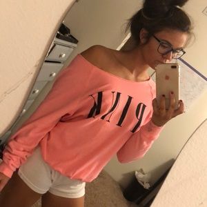 coral/pink PINK off the shoulder sweater
